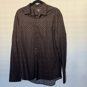 Express Black Casual Button Down Shirt with Geometric Pattern